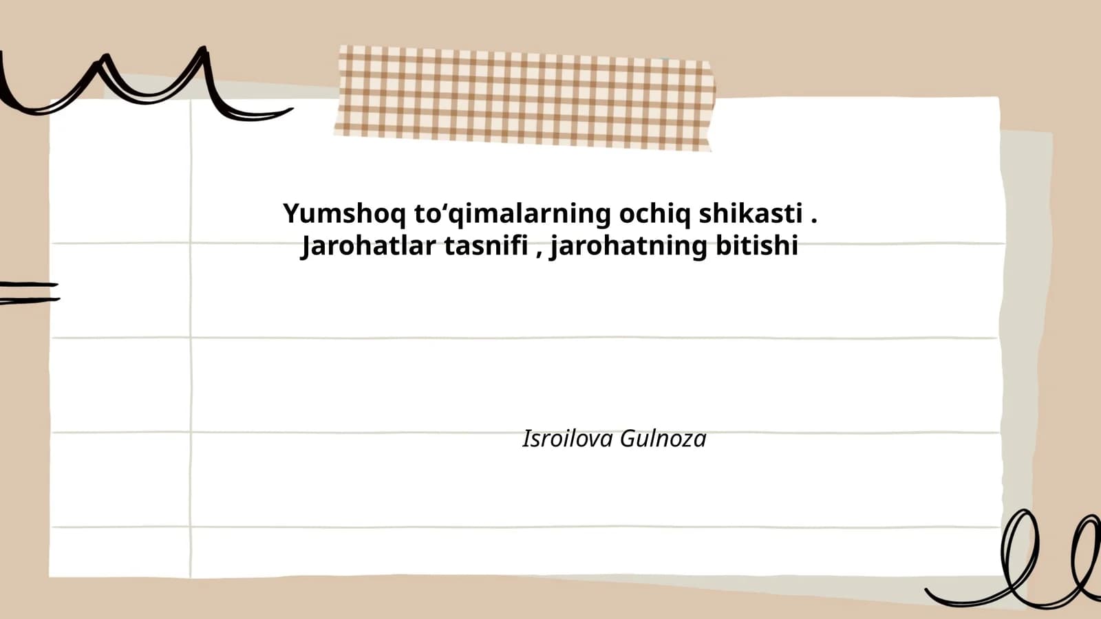 Yumshoq toʻqimalarning ochiq shikasti. Jarohatlar tasnifi, jarohatning bitishi