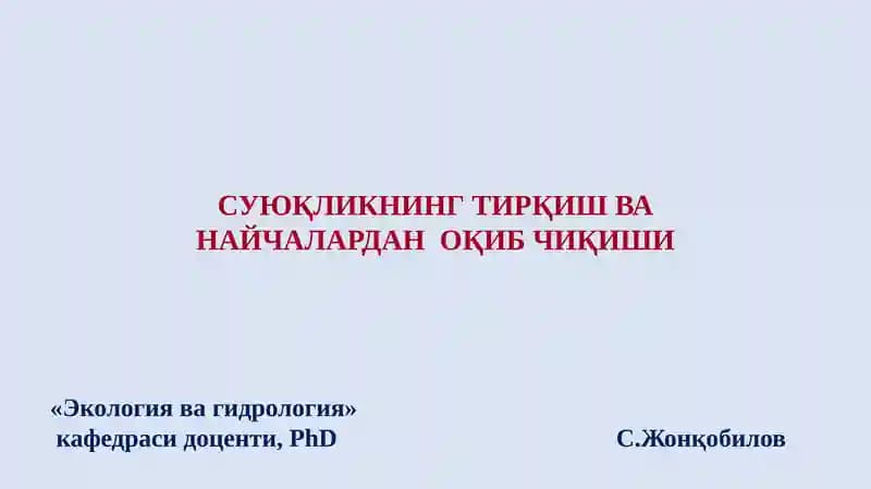 СУЮҚЛИКНИНГ ТИРҚИШВА НАЙЧАЛАРДАН ОҚИБ ЧИҚИШИ «Экология ва гидрология»