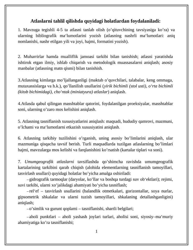 Atlaslarni Tahlil Qilish