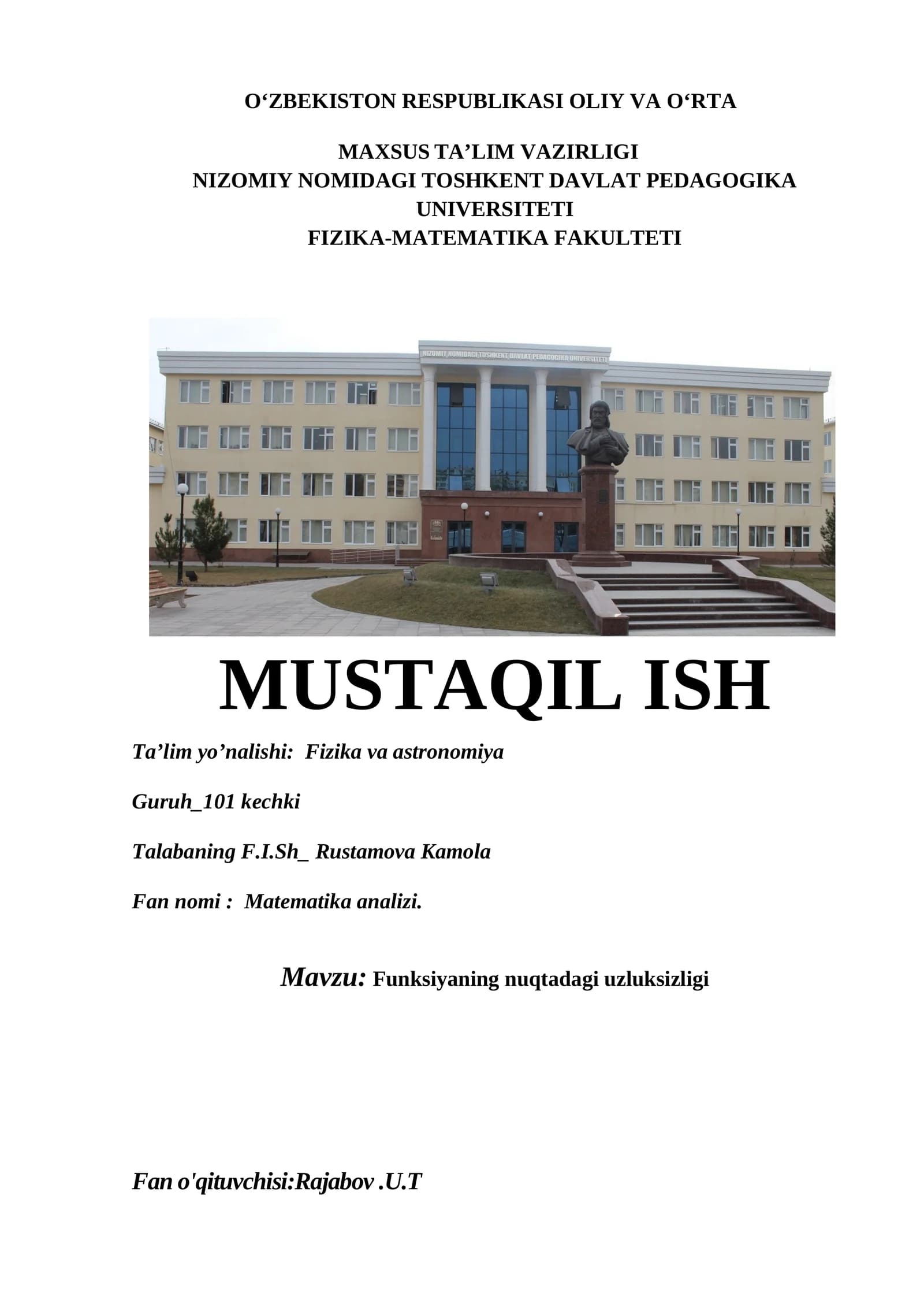 Funksiyaning nuqtadagi uzluksizligi