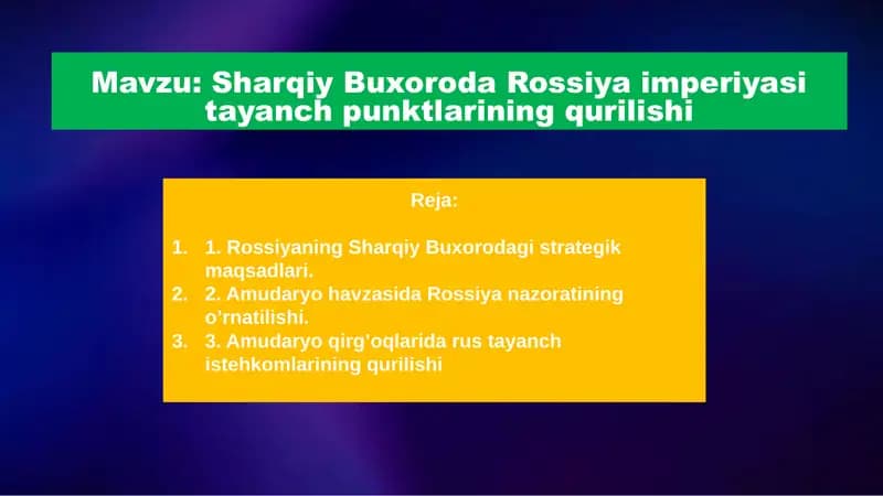 Sharqiy Buxoroda Rossiya imperiyasi tayanch punktlarining qurilishi