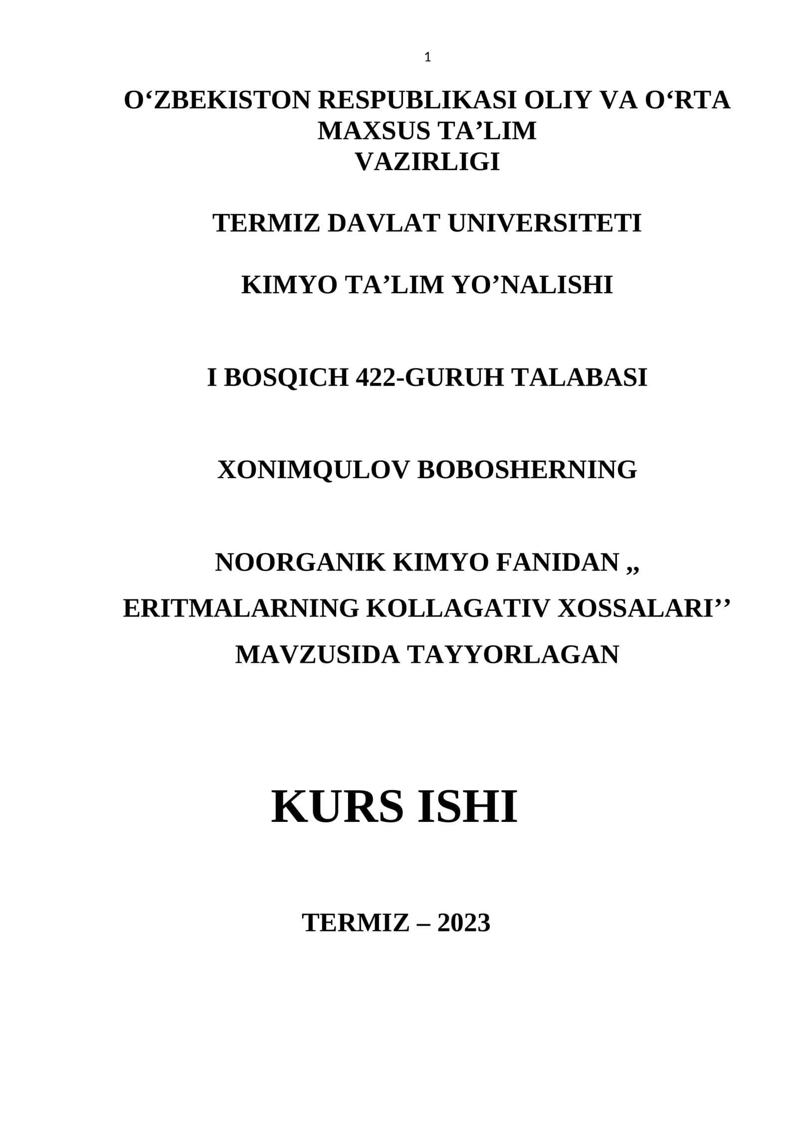 Eritmalar. Kurs ishi