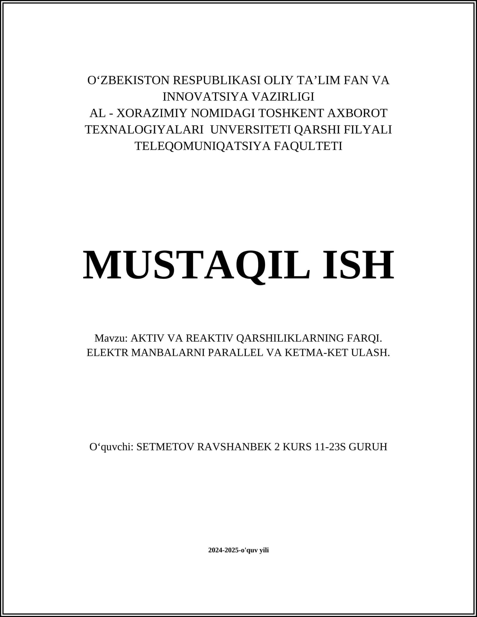 AKTIV VA REAKTIV QARSHILIKLARNING FARQI