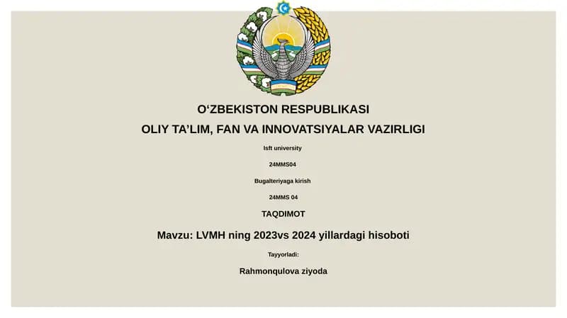 LVMH ning 2023vs 2024 yillardagi hisoboti