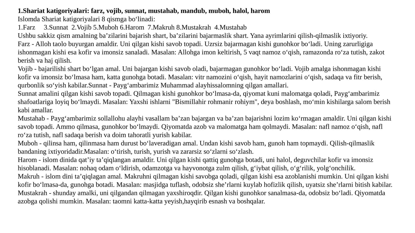 Islomda Shariat katigoriyalari