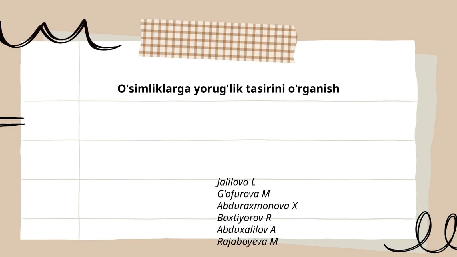 O'simliklarga yorug'lik tasirini o'rganish