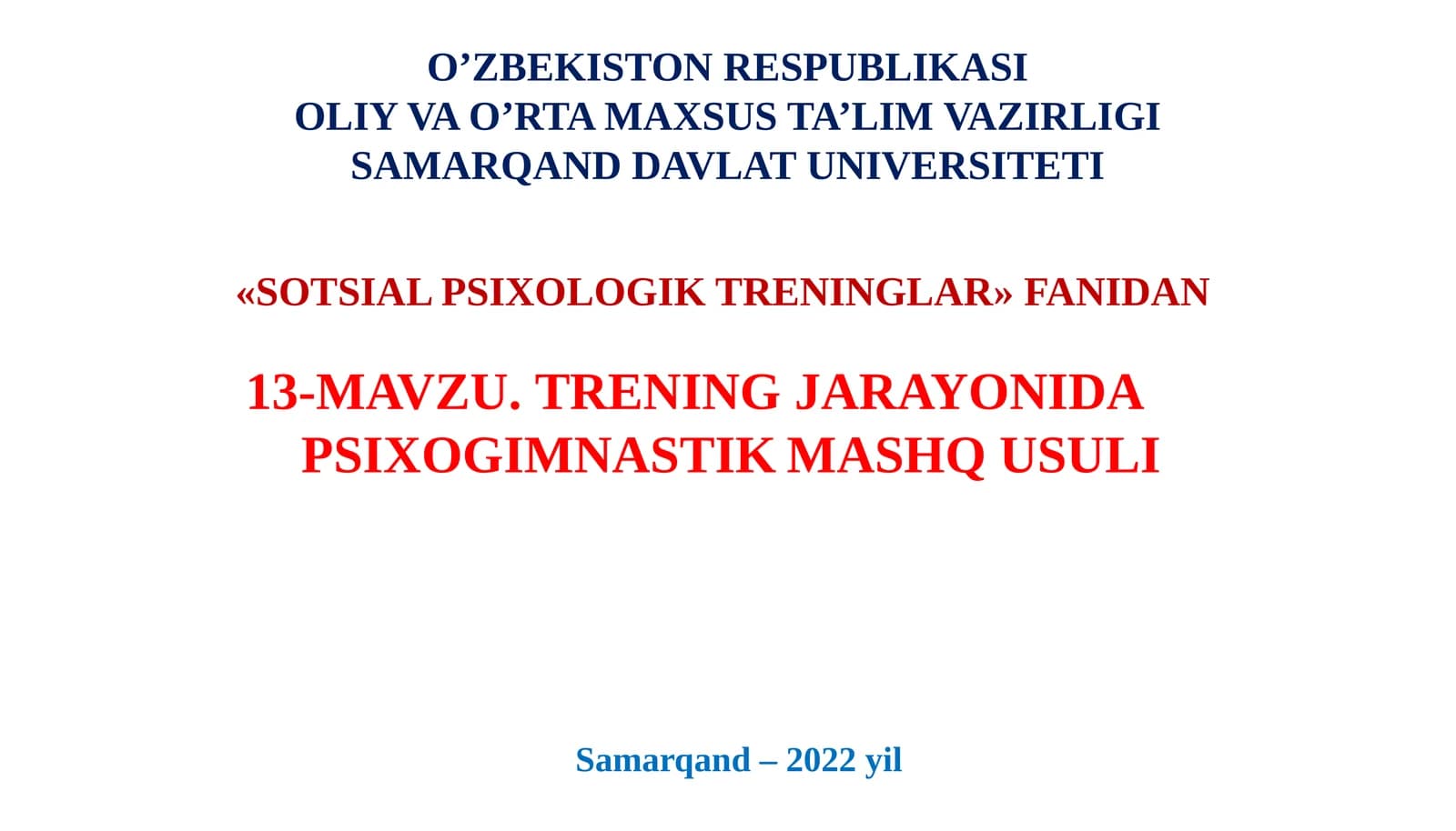 TRENINGJARAYONIDA PSIXOGIMNASTIK MASHQ USULI