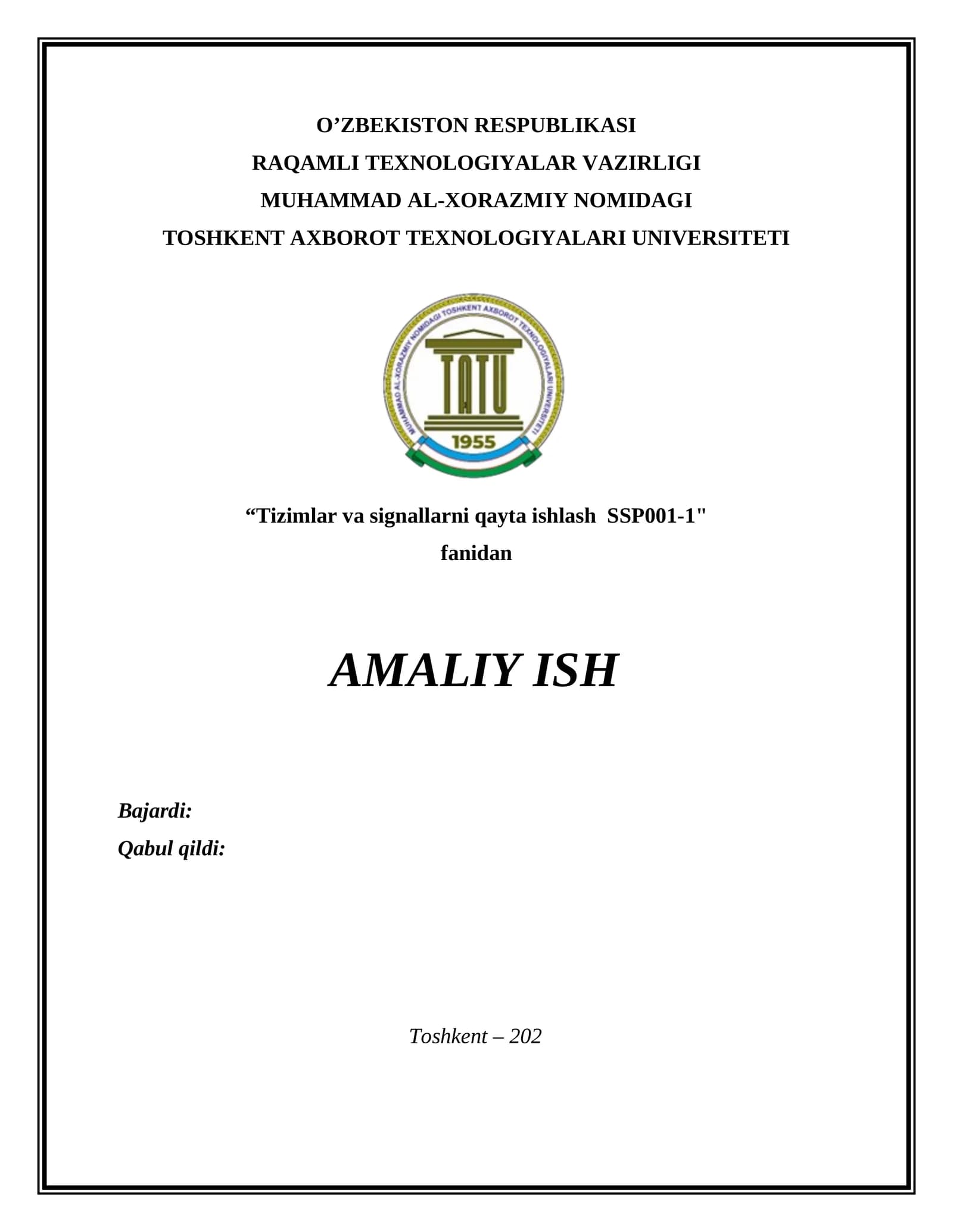 Matritsalar shaklida ishlov berish algoritmlarini amalga oshirish