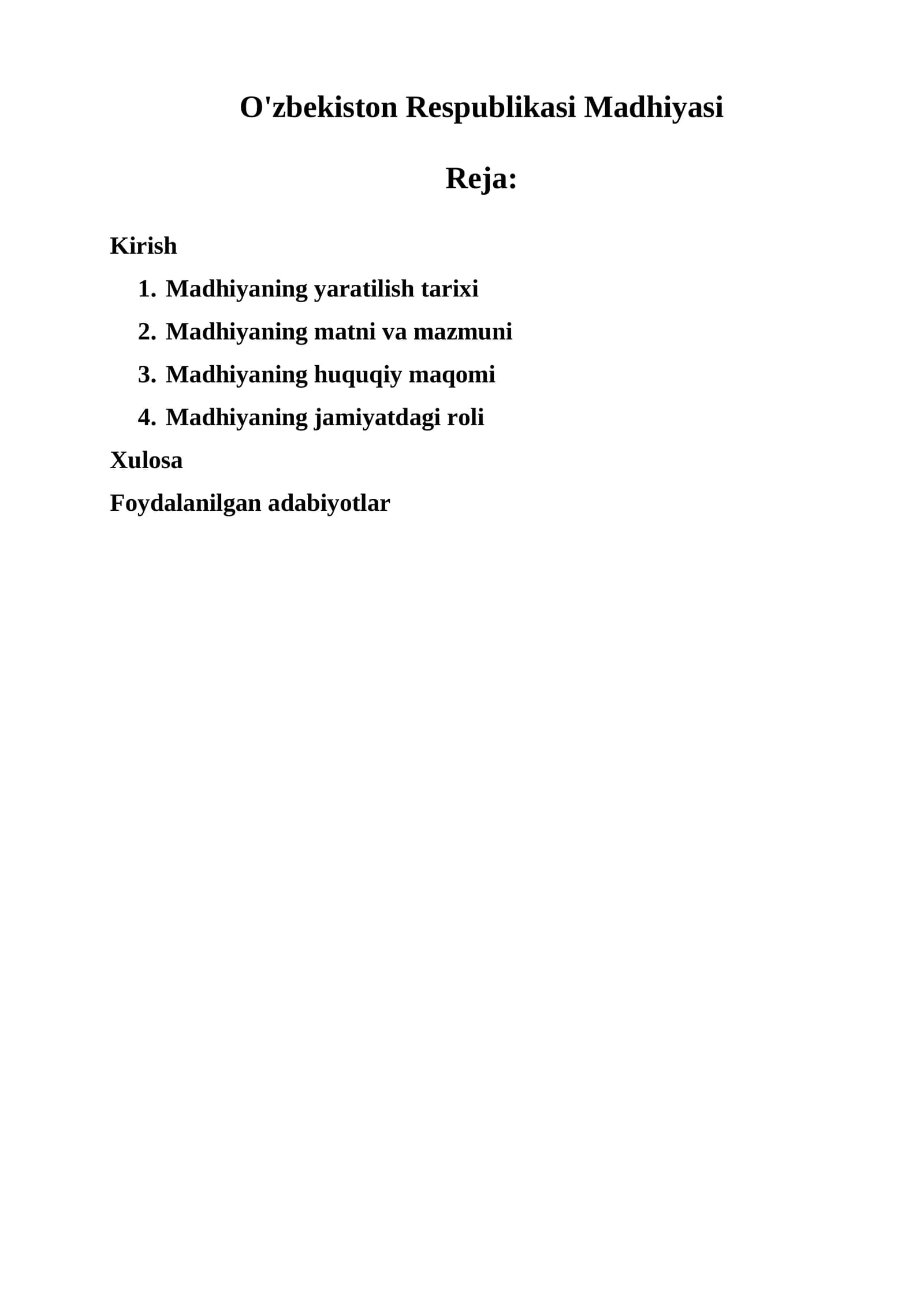 O'zbekiston Respublikasi Madhiyasi