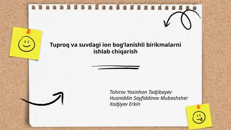 Tuproq va suvdagi ion bogʻlanishli birikmalarni ishlab chiqarish