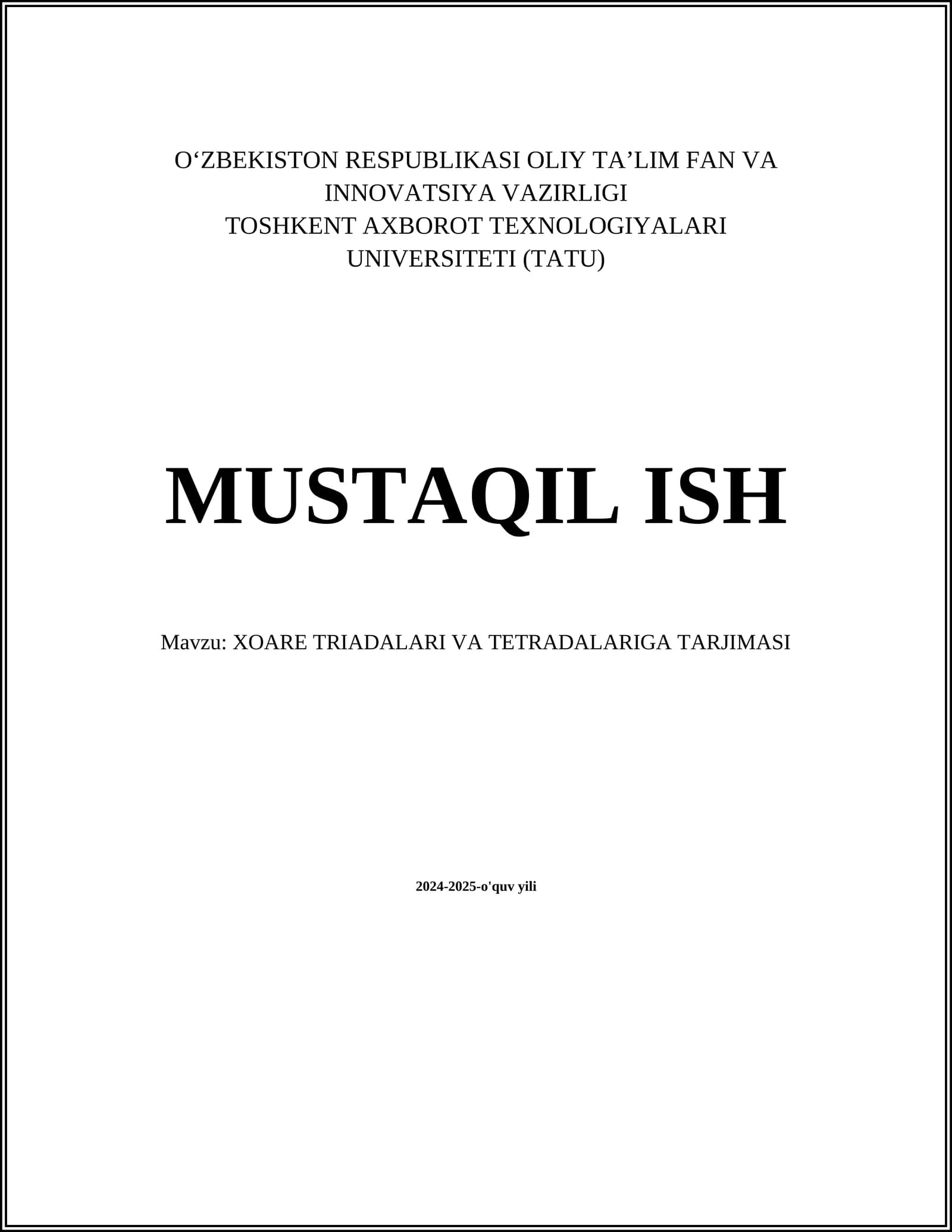XOARE TRIADALARI VA TETRADALARIGA TARJIMASI