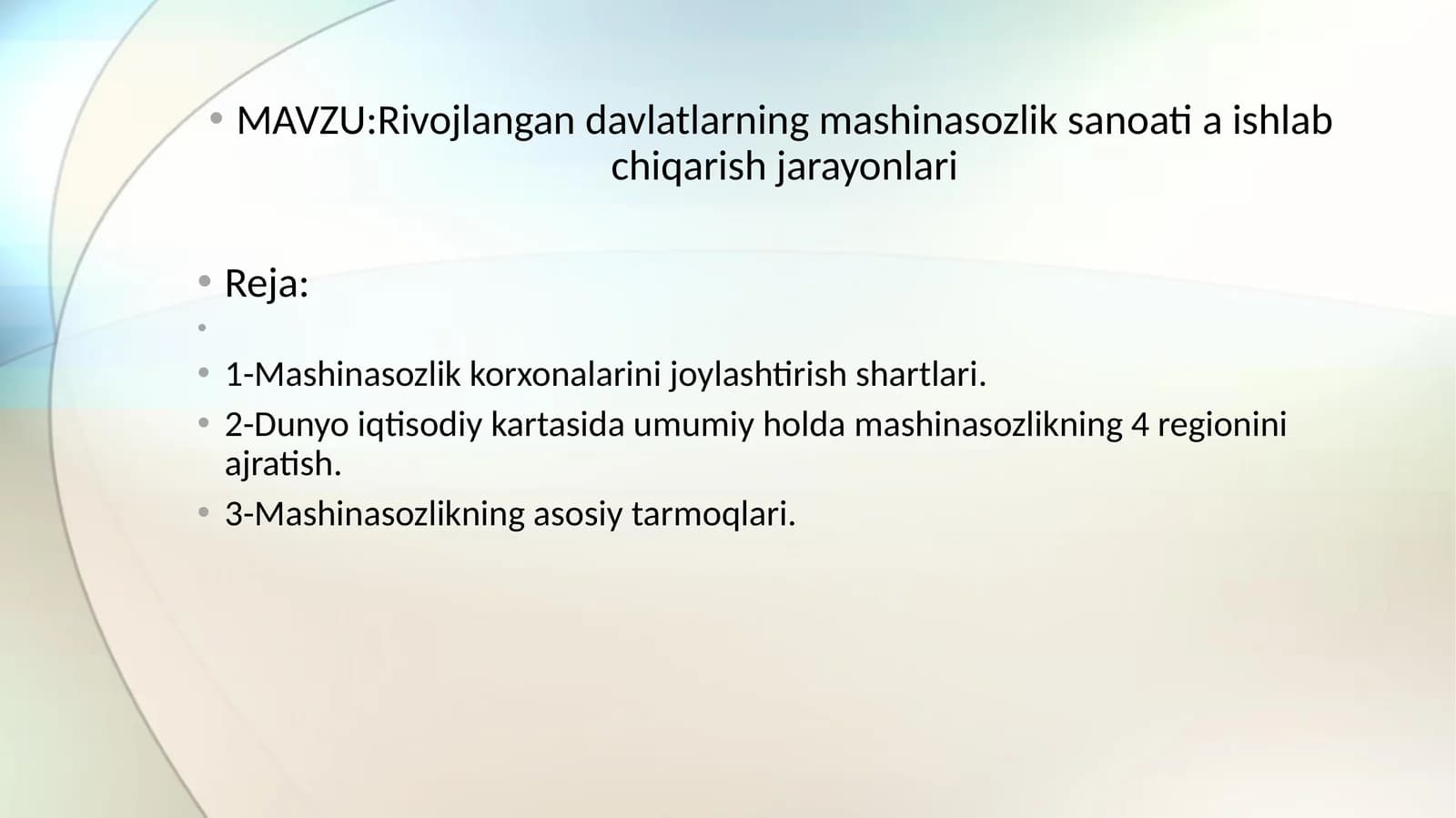 Rivojlangan davlatlarning mashinasozlik sanoati va ishlab chiqarish jarayonlari
