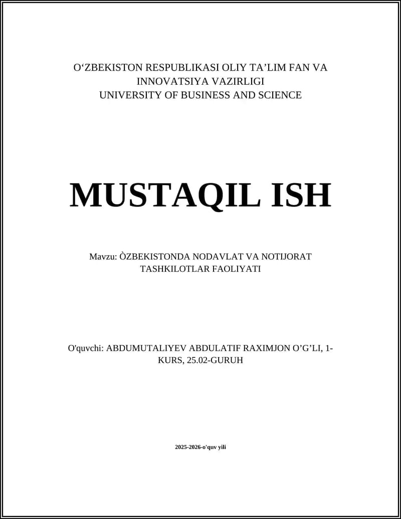 ÒZBEKISTONDA NODAVLAT VA NOTIJORAT TASHKILOTLAR FAOLIYATI