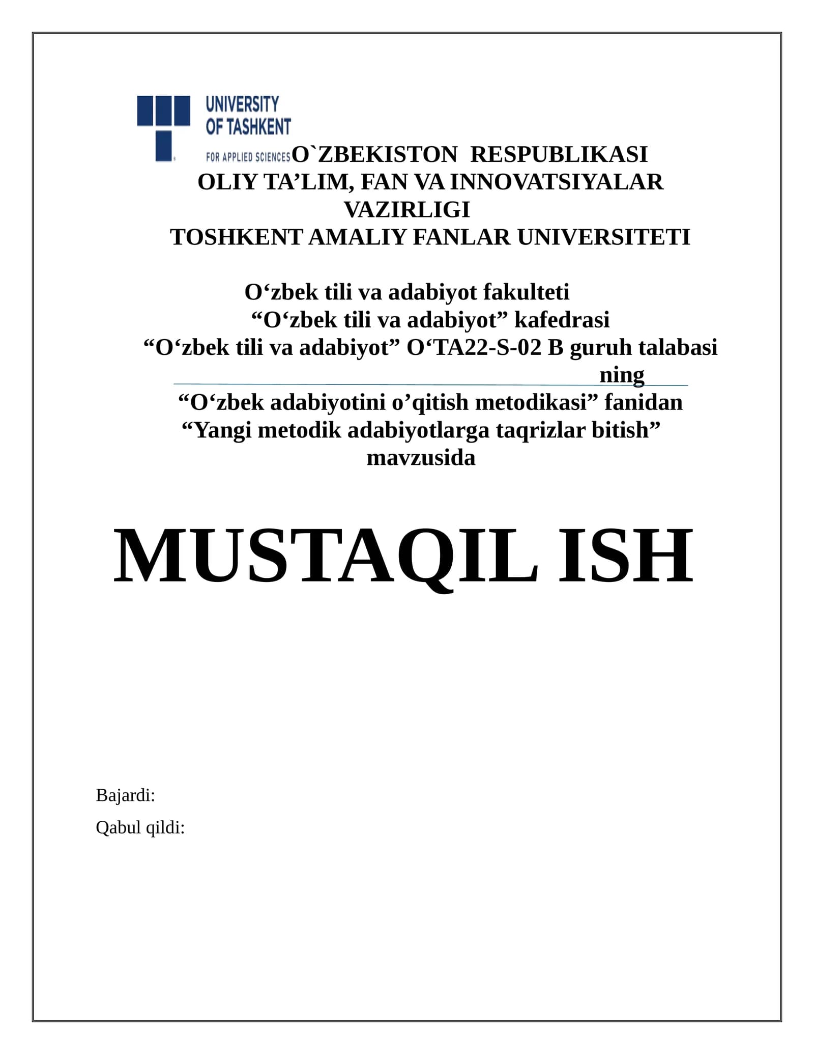 “Yangi metodik adabiyotlarga taqrizlar bitish”