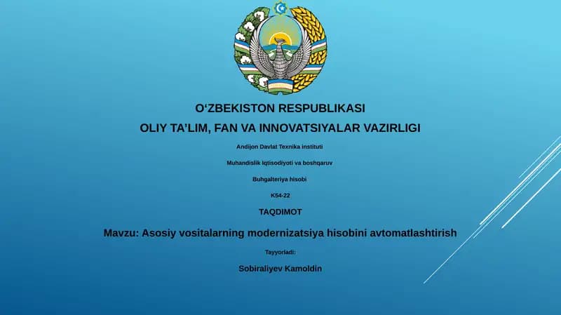 Asosiy vositalarning modernizatsiya hisobini avtomatlashtirish