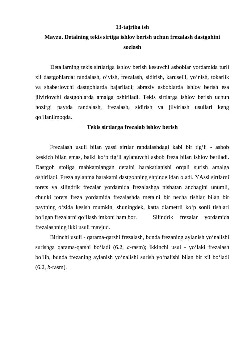 Frezalab ishlov berish