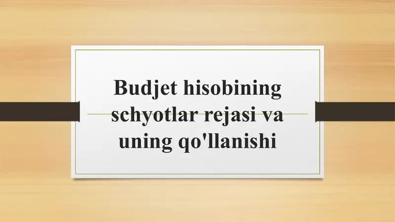 Budjet hisobining schyotlar rejasi va uning qo'llanishi