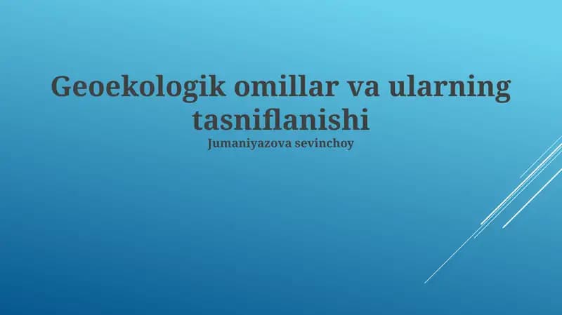 Jeoekolojik Faktörlerin Tanımı ve Sınıflandırılması