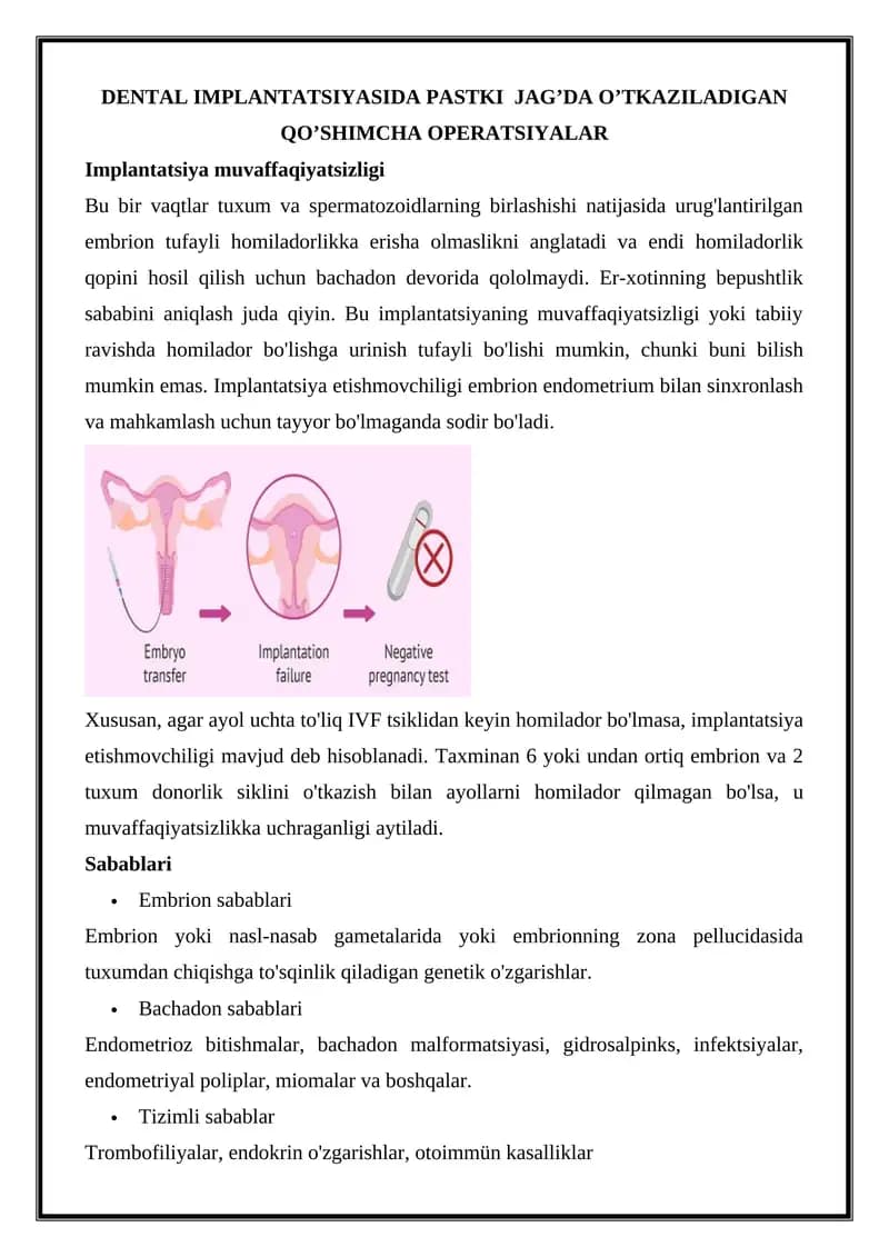DENTAL IMPLANTATSIYASIDA PASTKI JAG’DA O’TKAZILADIGAN QO’SHIMCHA OPERATSIYALAR