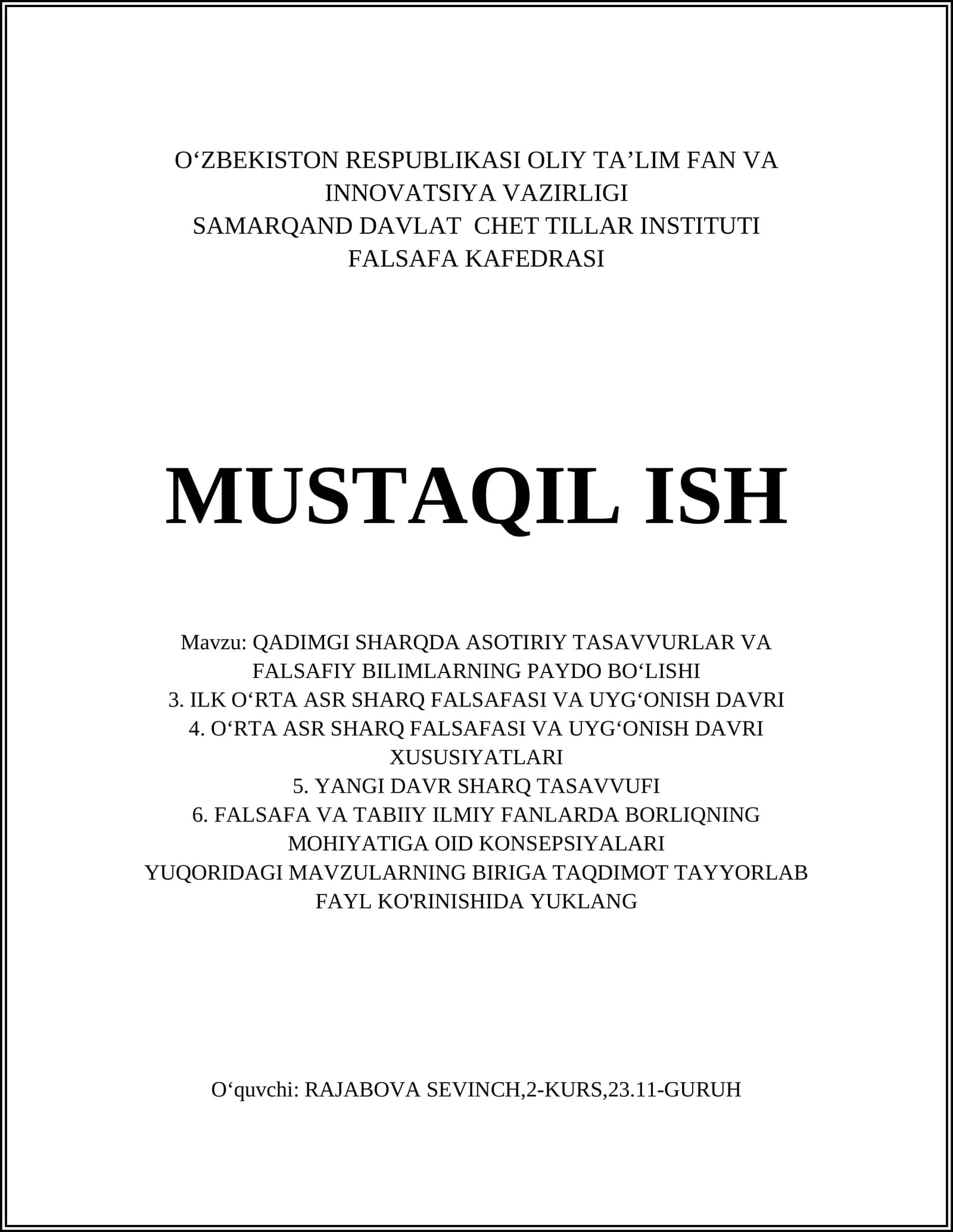 QADIMGI SHARQDA ASOTIRIY TASAVVURLAR VA FALSAFIY BILIMLARNING PAYDO BO‘LISHI