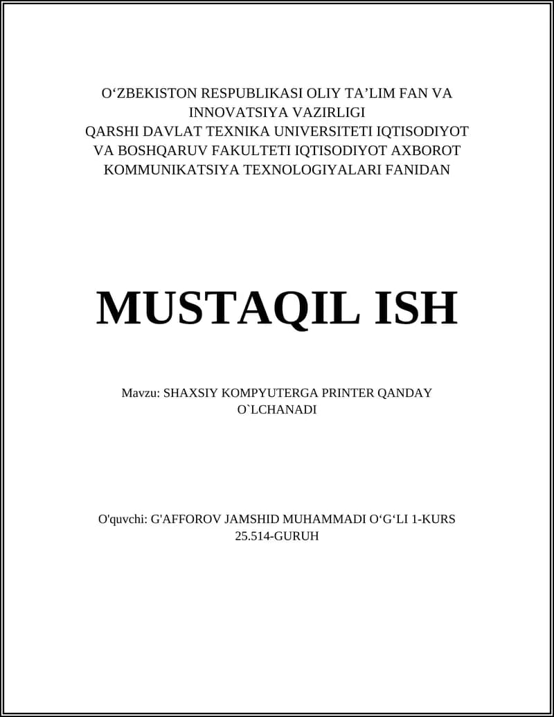 SHAXSIY KOMPYUTERGA PRINTER QANDAY O`LCHANADI