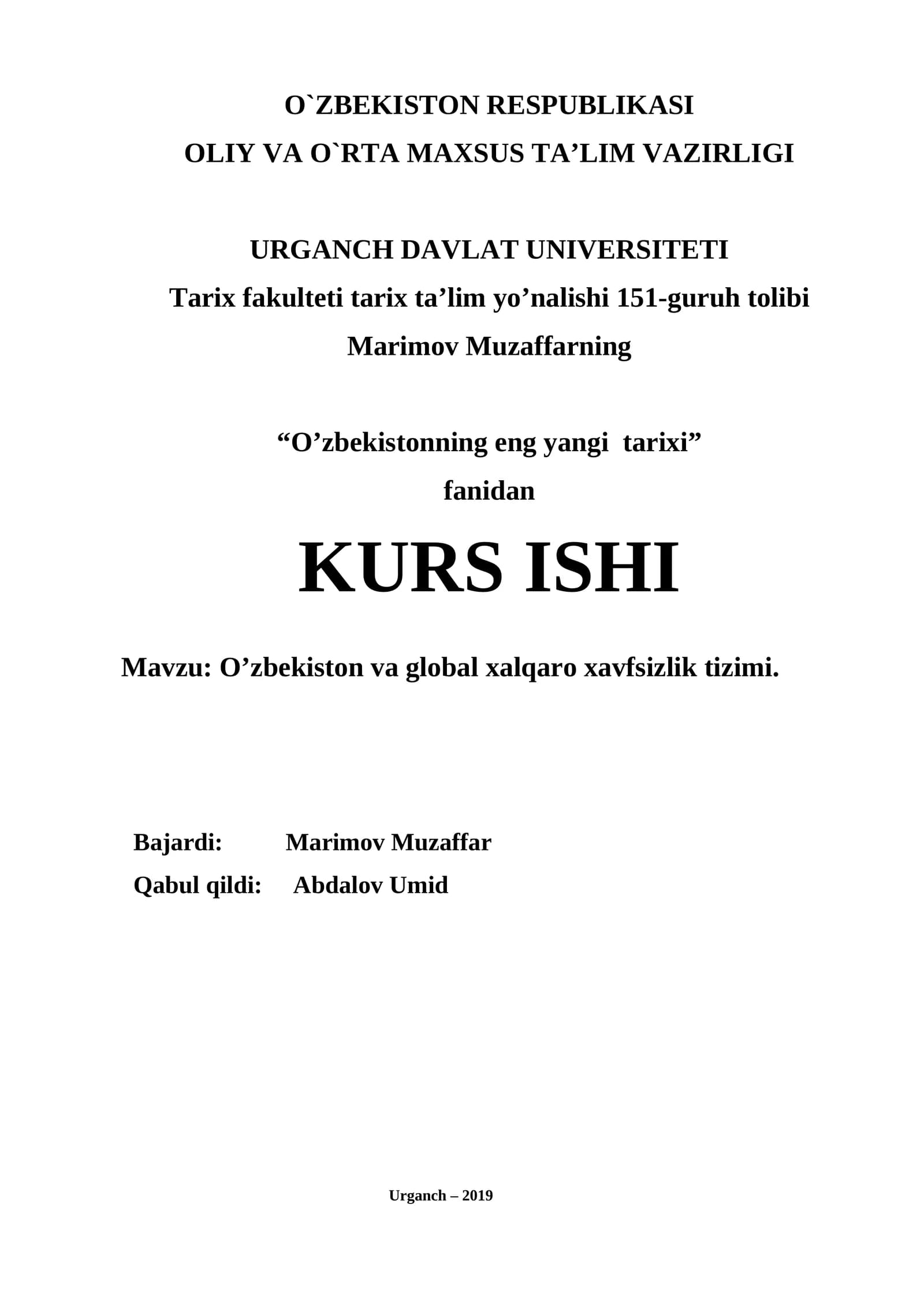 O’zbekistonning eng yangi tarixi