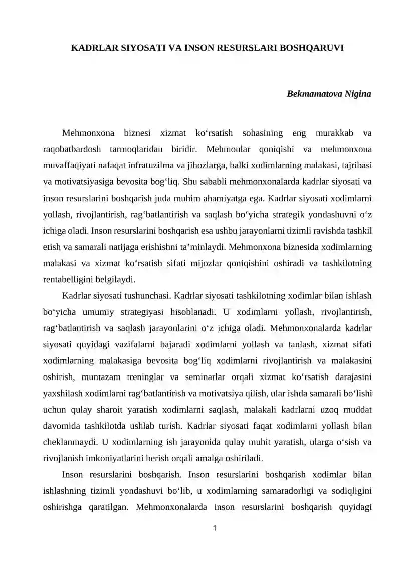 Kadrlar siyosati va inson resurslari boshqarilishi