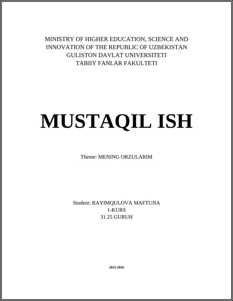 MENING ORZULARIM - RAYIMQULOVA MAFTUNA