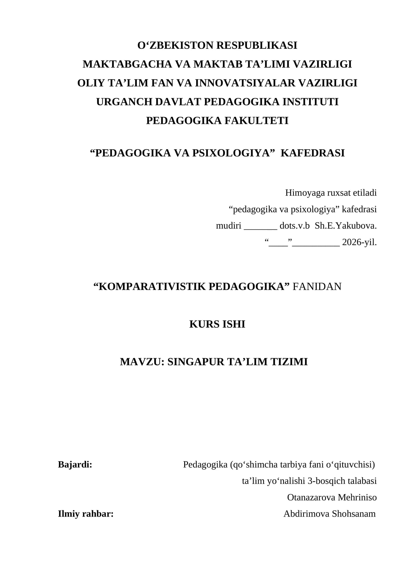 SINGAPUR TA’LIM TIZIMI