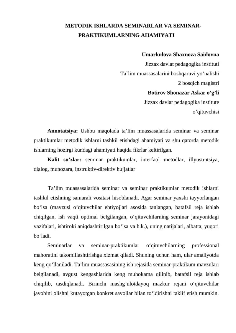 Seminarlar va Seminar-Praktikumlar
