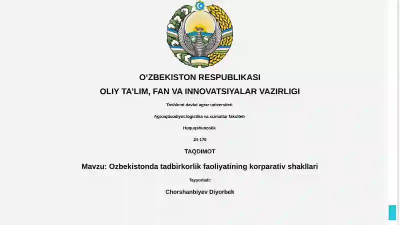 O'zbekistonda tadbirkorlik faoliyatining korporativ shakllari