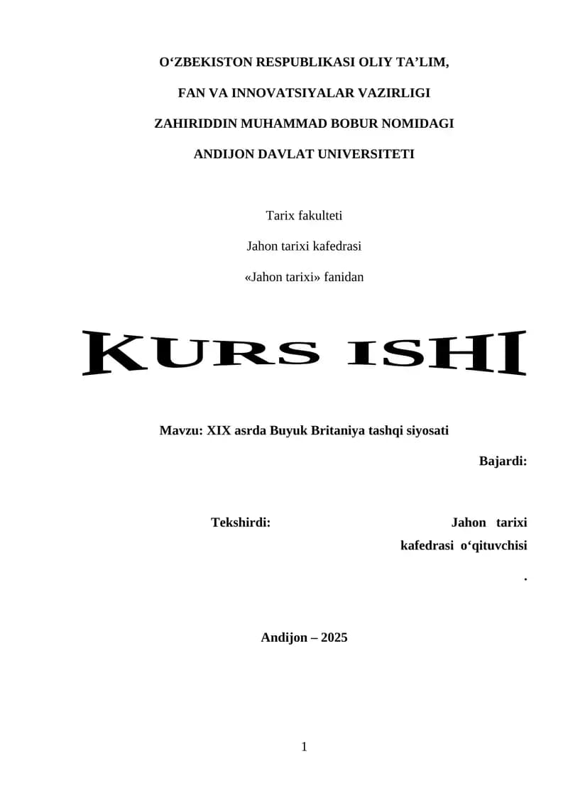 XIX asrda Buyuk Britaniya tashqi siyosati