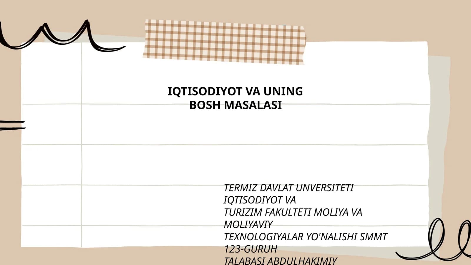 IQTISODIYOT VA UNING BOSH MASALASI