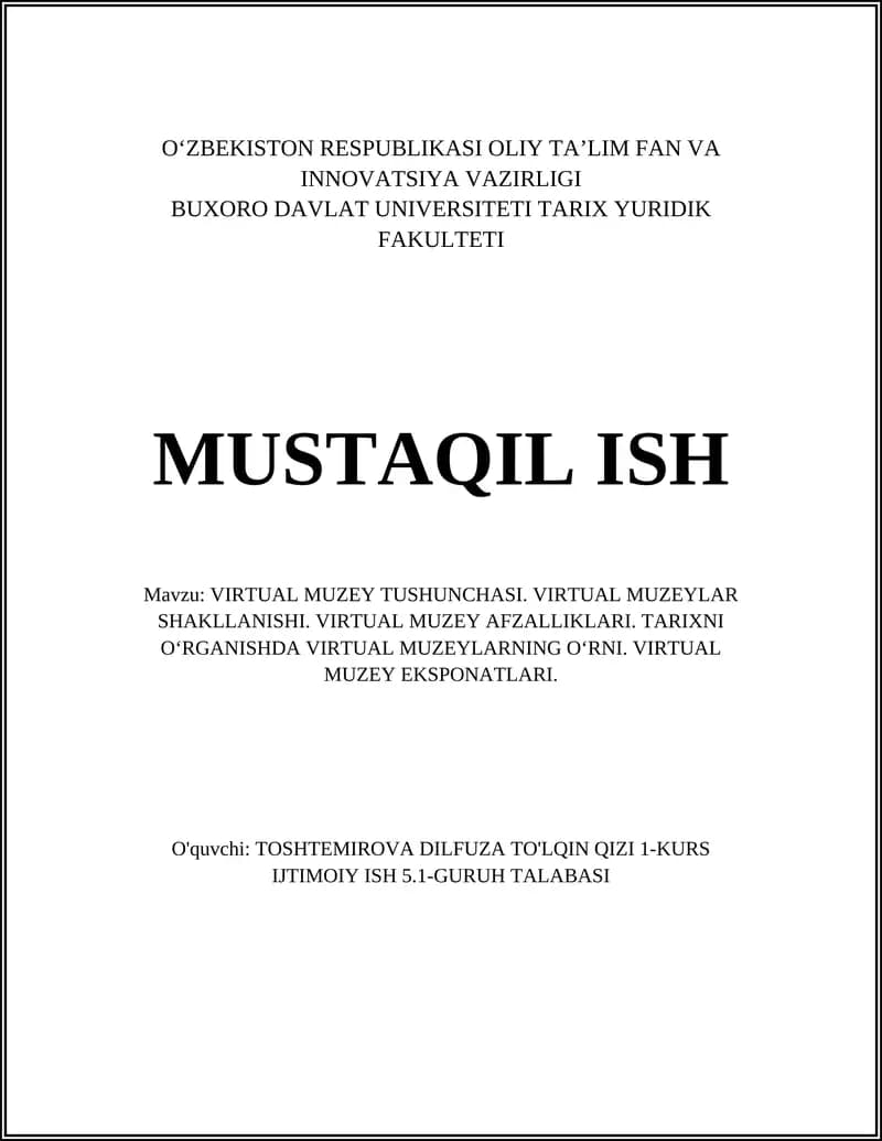 VIRTUAL MUZEY TUSHUNCHASI