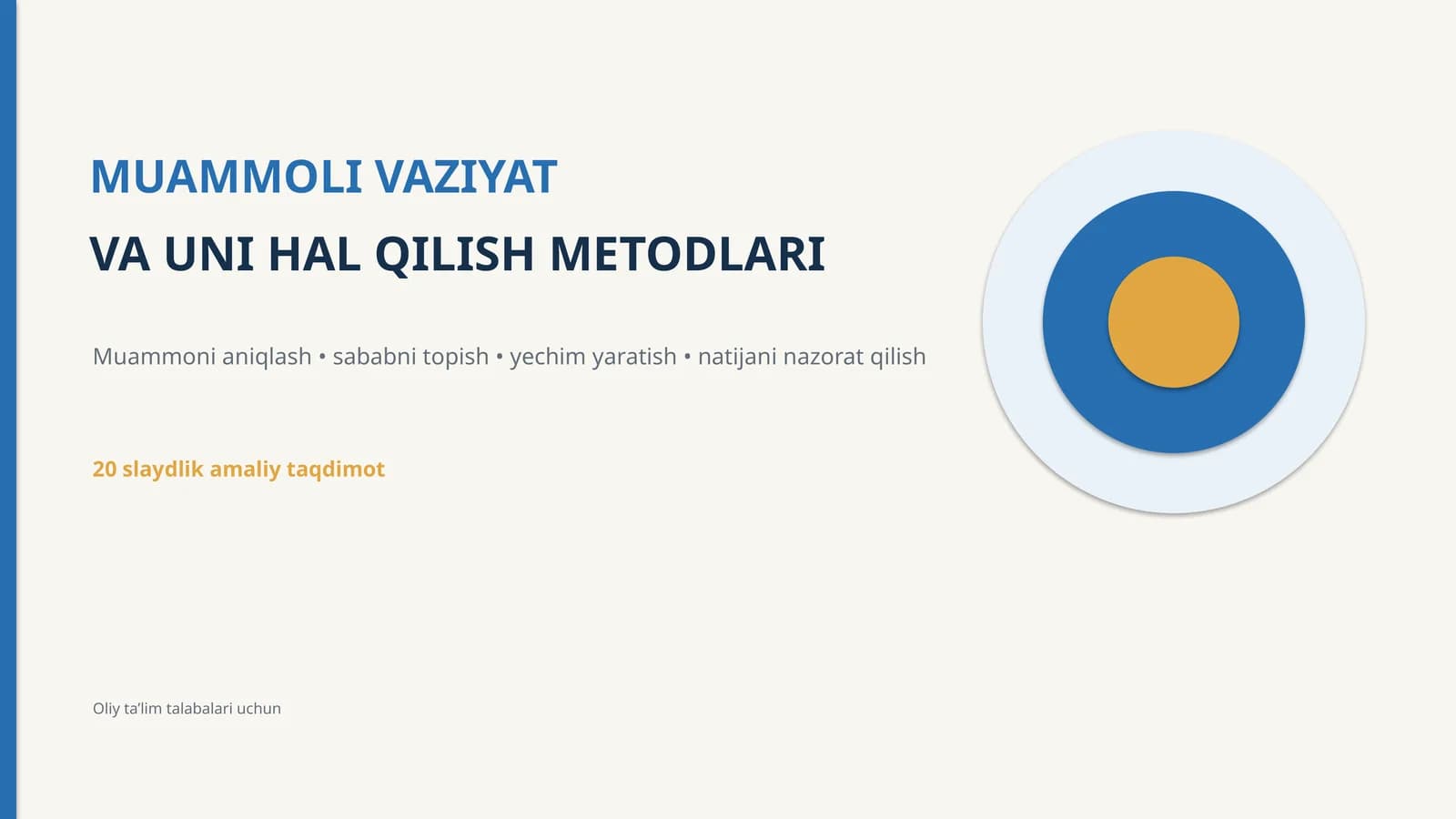 MUAMMOLI VAZIYAT VA UNI HAL QILISH METODLARI
