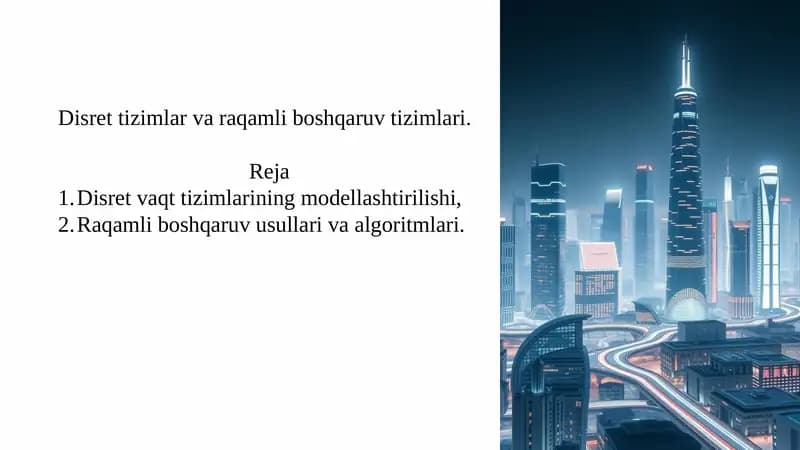 Disret tizimlar va raqamli boshqaruv tizimlari