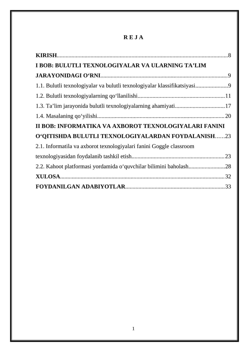 BULUTLI TEXNOLOGIYALAR VA ULARNING TA’LIM JARAYONIDAGI O‘RNI