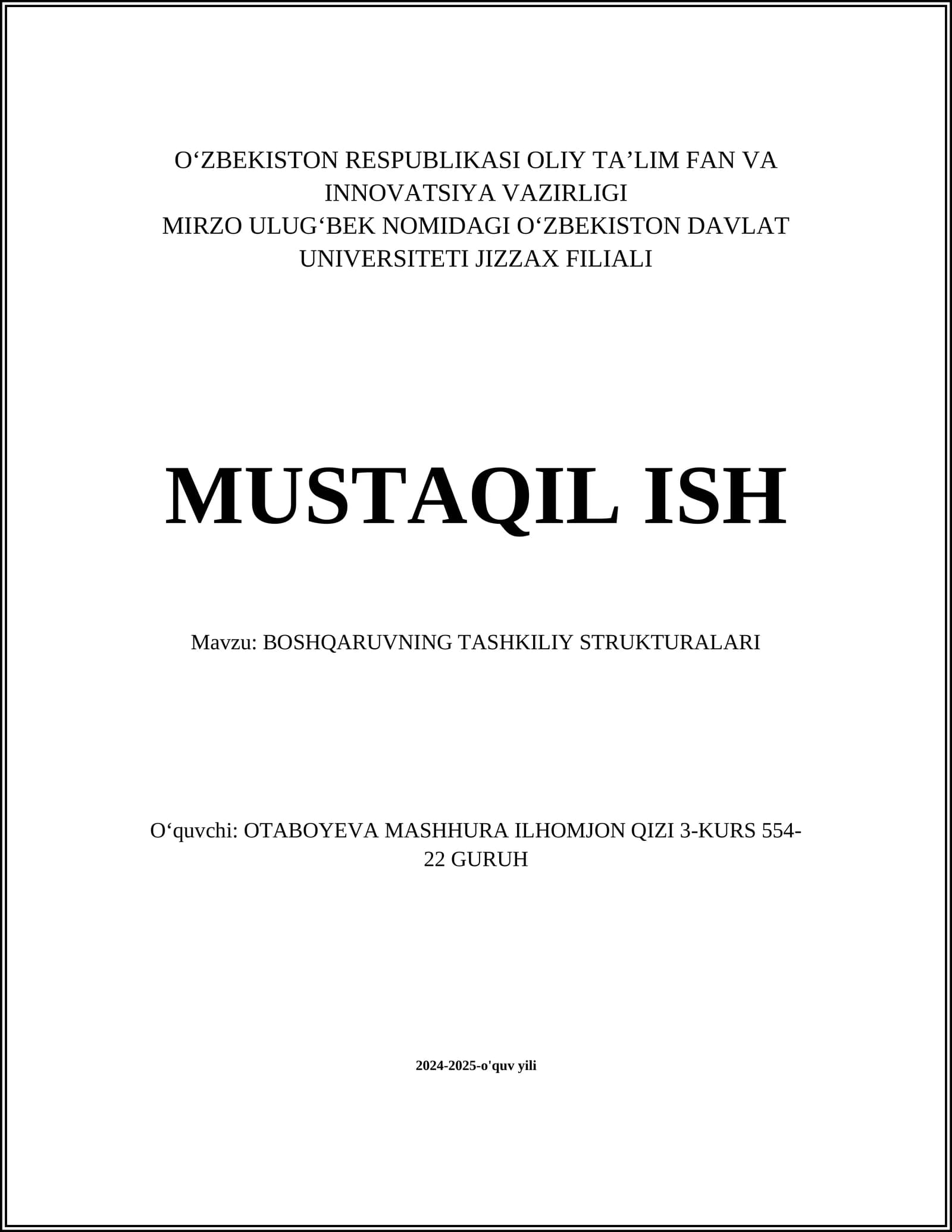 BOSHQARUVNING TASHKILIY STRUKTURALARI