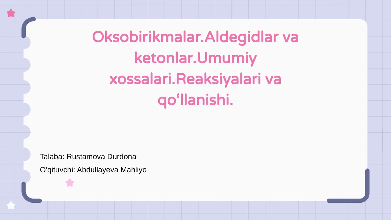 Oksobirikmalar va Aldegidlar