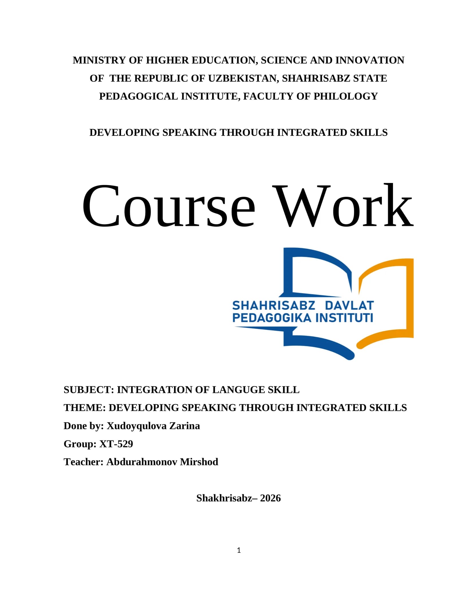 Developing Speaking Through Integrated Skills
