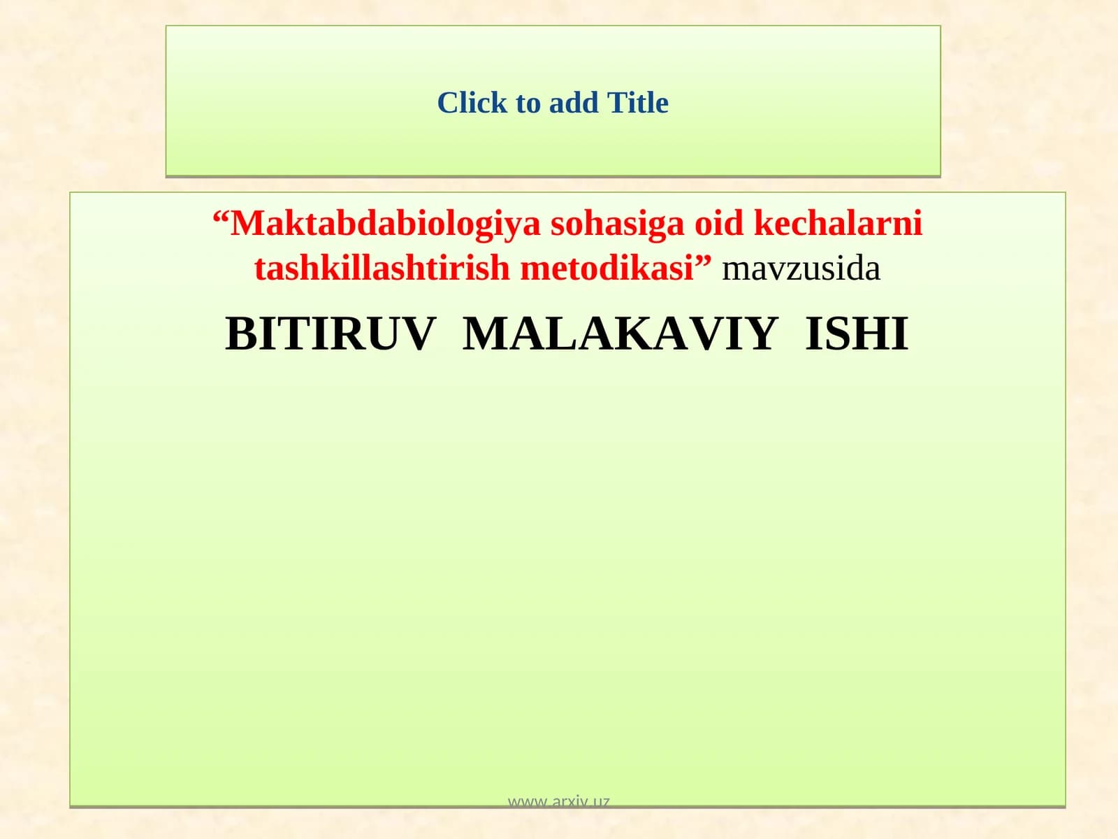 Maktabdabiologiyasohasiga oid kechalar nitashkil lash tirish meto dikasi