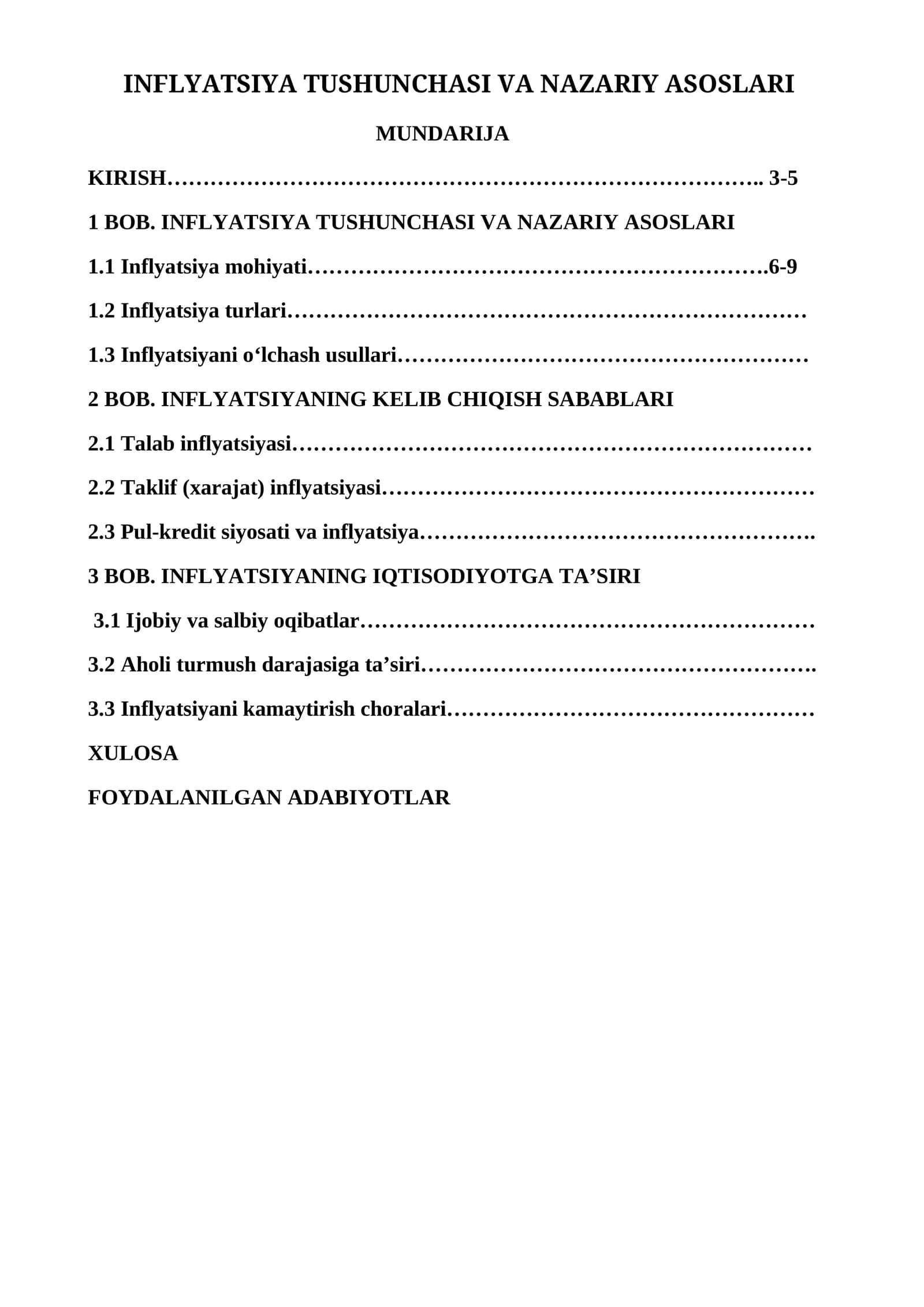 INFLYATSIYA TUSHUNCHASI VA NAZARIY ASOSLARI
