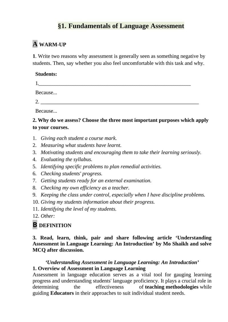 Fundamentals of Language Assessment