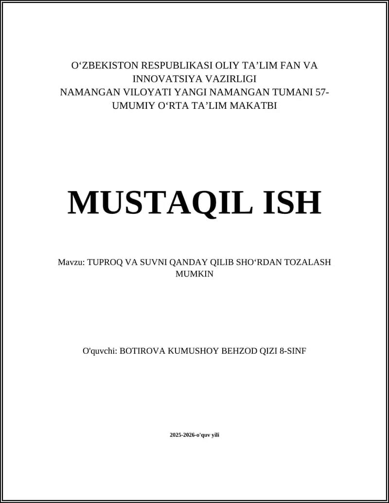 TUPROQ VA SUVNI QANDAY QILIB SHOʻRDAN TOZALASH MUMKIN