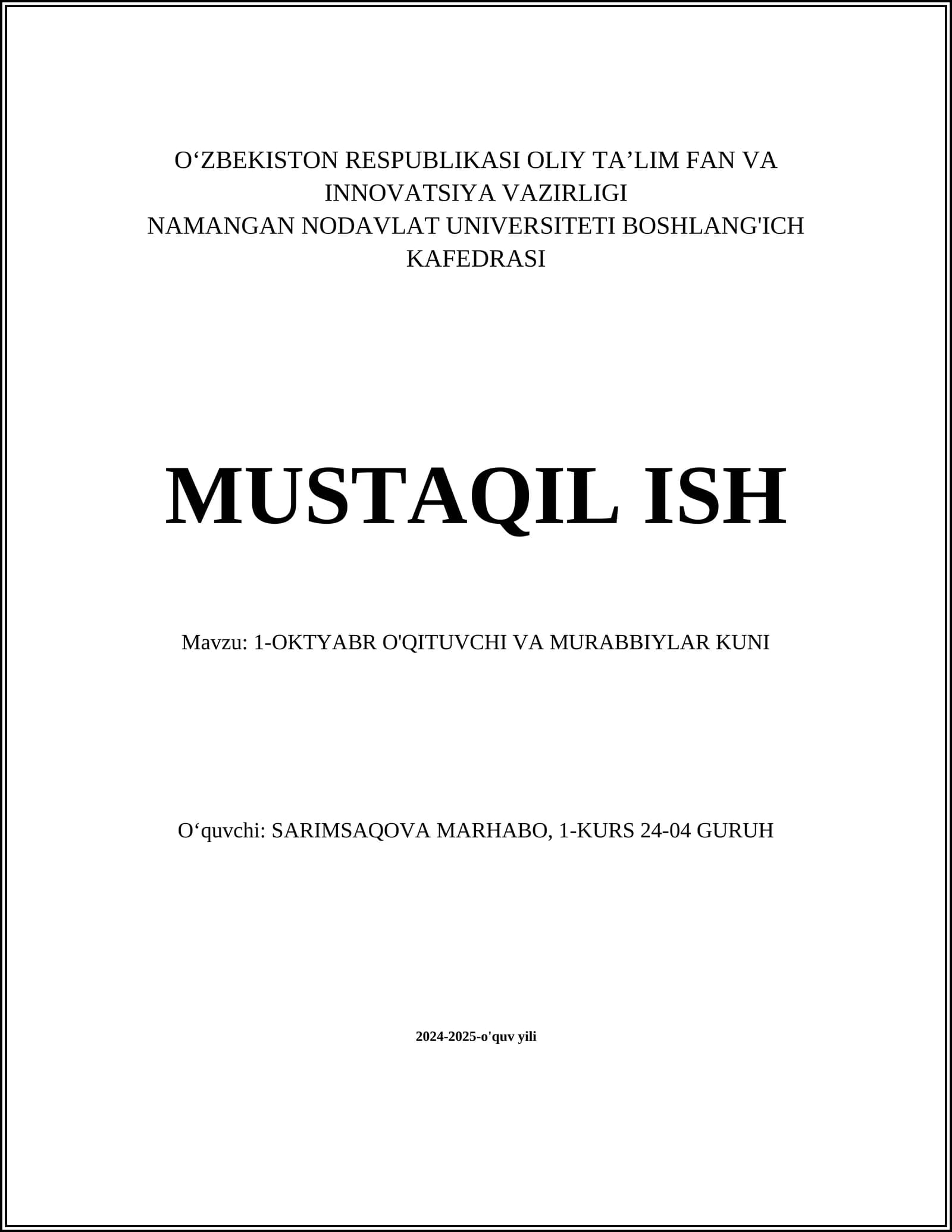 O‘qituvchi va Murabbiylar kuni