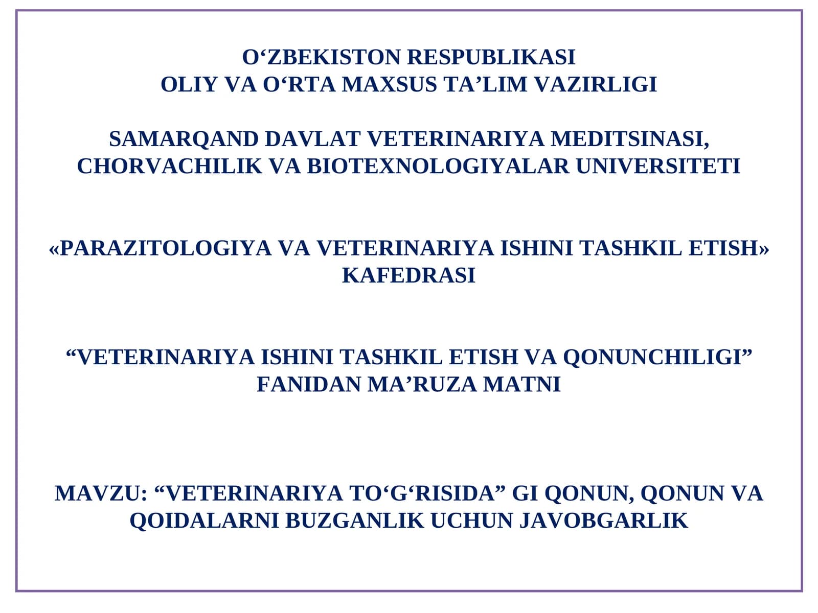 VETERINARIYA QONUNCHILIGI