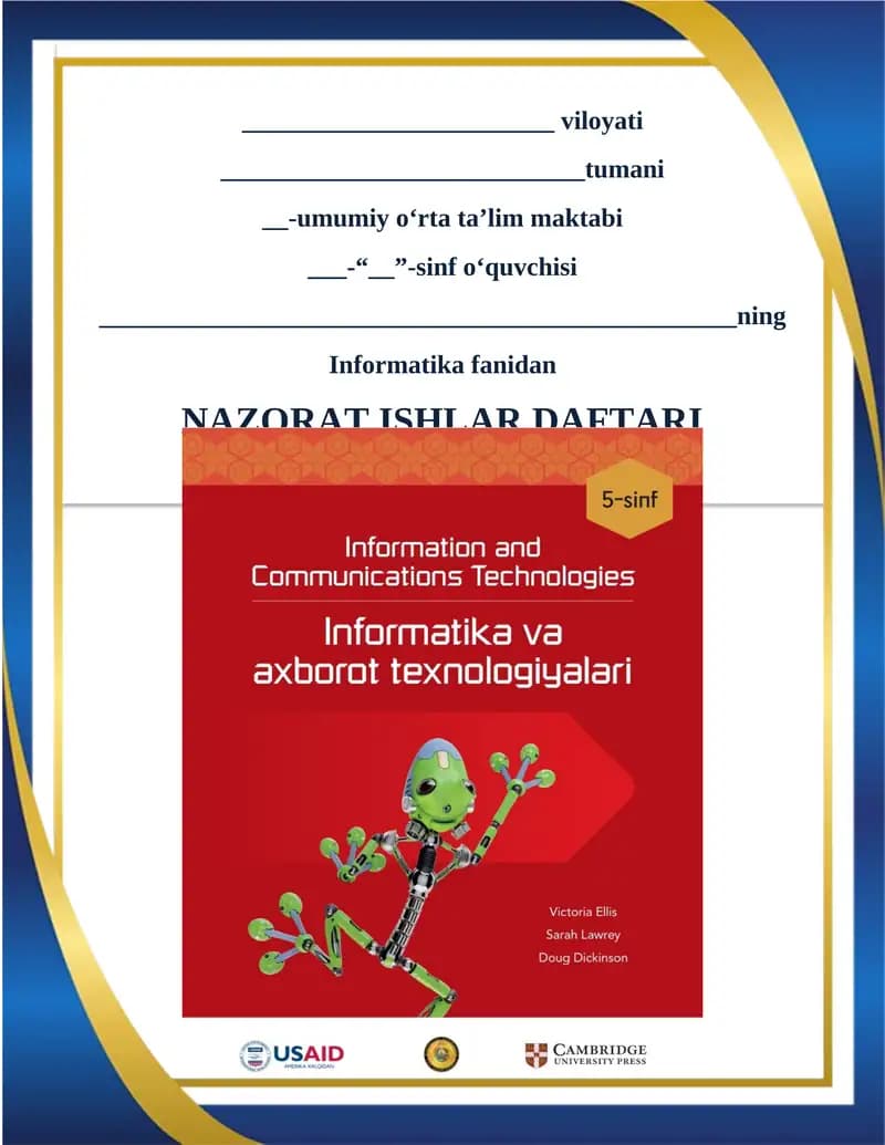 Informatika fanidan NAZORAT ISHLAR DAFTARI