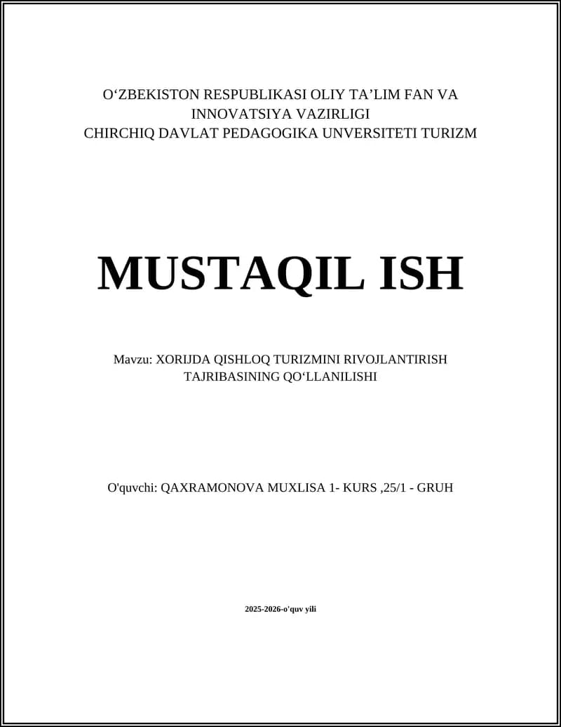 Xorijdagi qishloq turizmini rivojlantirish