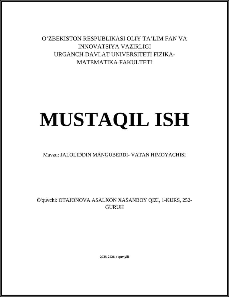 JALOLIDDIN MANGUBERDI- VATAN HIMOYACHISI