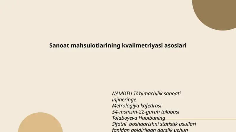Sanoat mahsulotlarining kvalimetriyasi asoslari